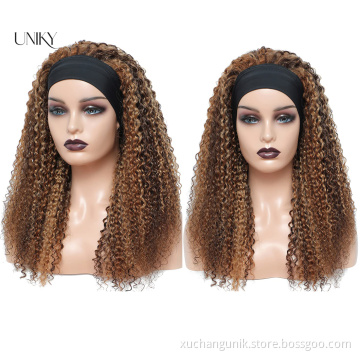 Uniky Highlight Ombre Curly Human Hair Wig 16 Inch P4/27# Headband Wigs For Black Women Machine Made Wigs